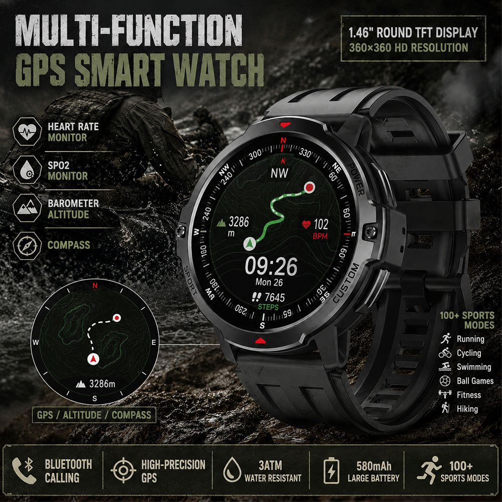 NEW 1.46 Inches Military GPS S - огляд і ціна Smartwatch Timex Watches For Women